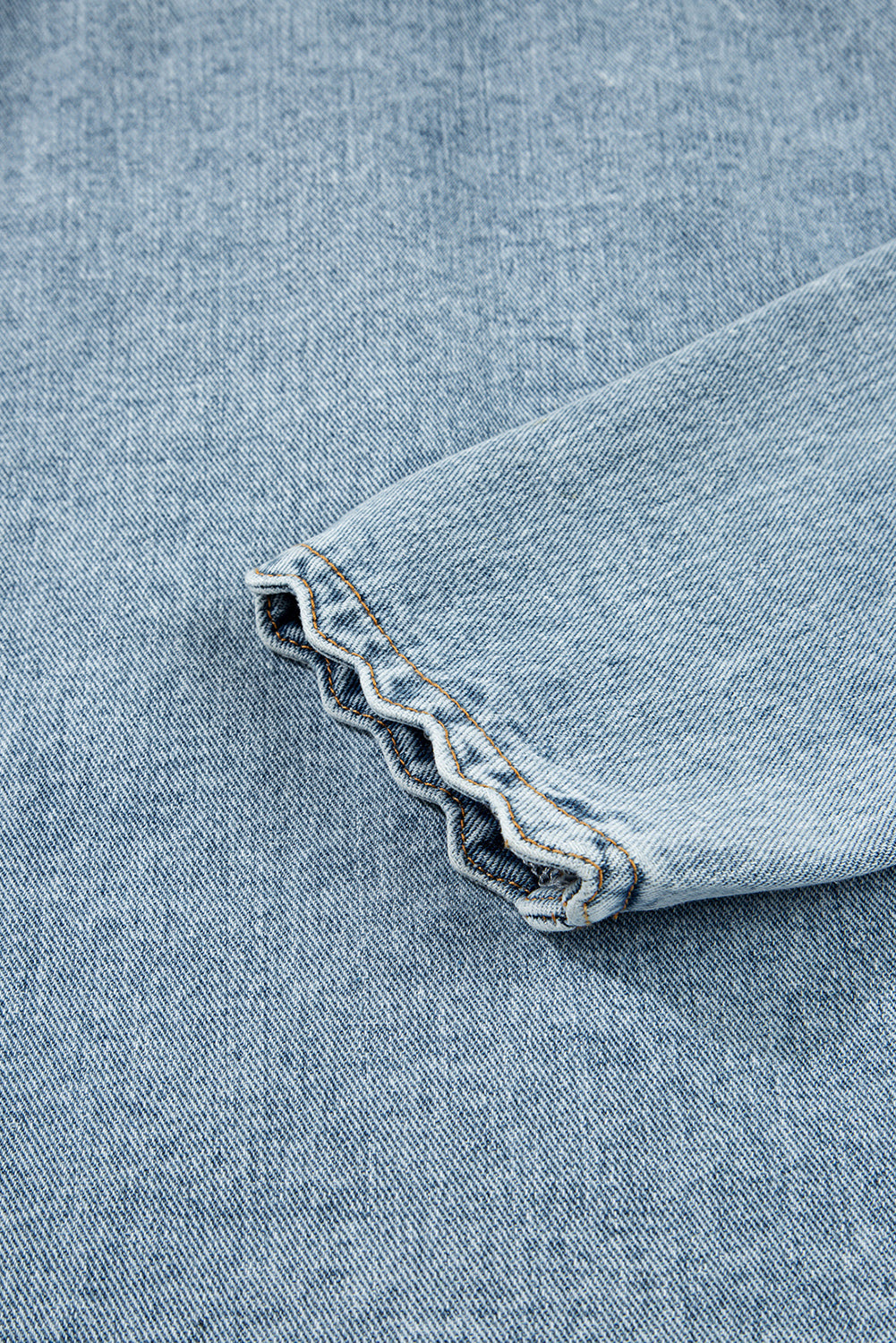 Sail Blue Scallop Trim Collar Pocket Button Up Denim Jacket