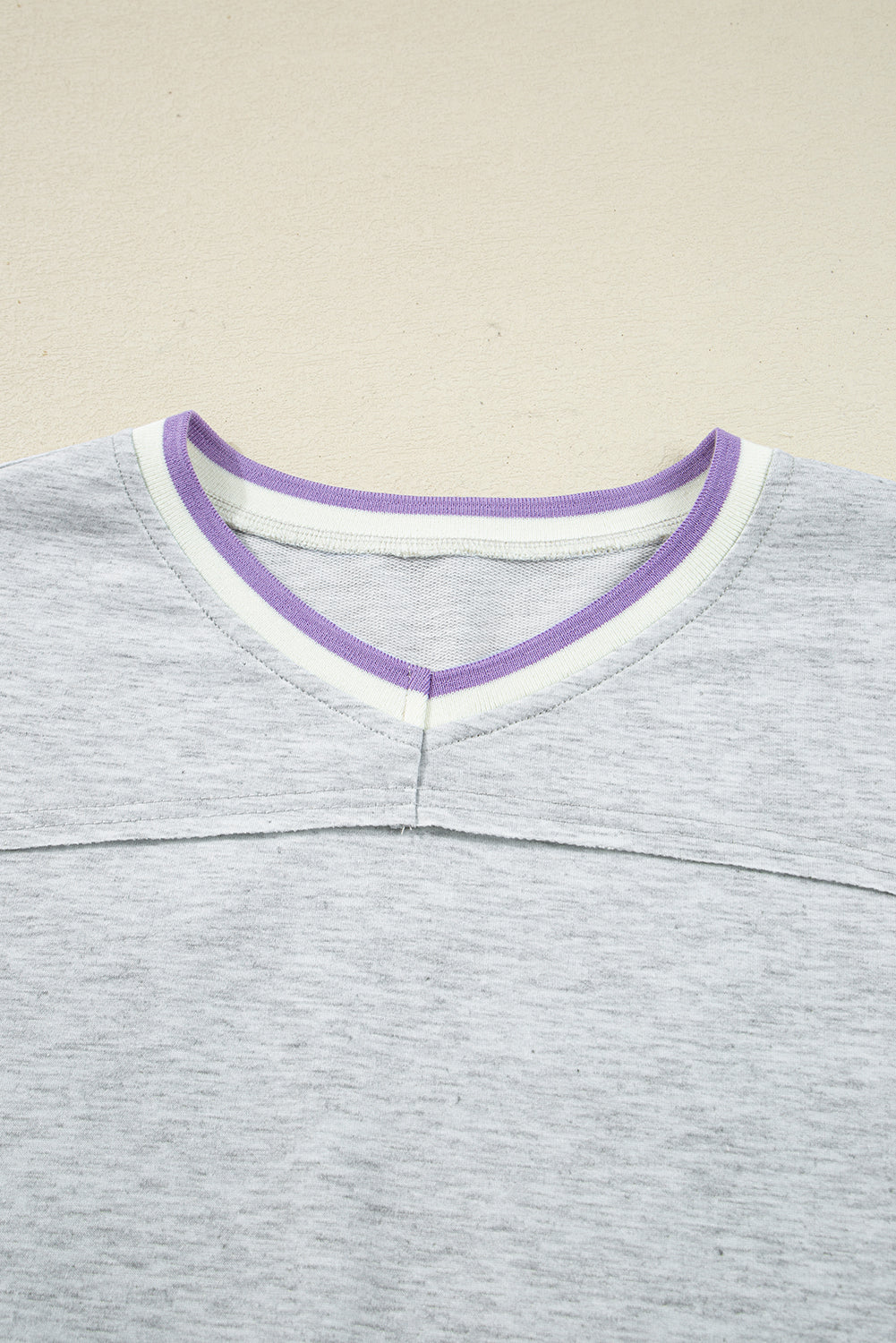 Light Grey Contrast Trim Striped Loose Sweatshirt and Skort Set
