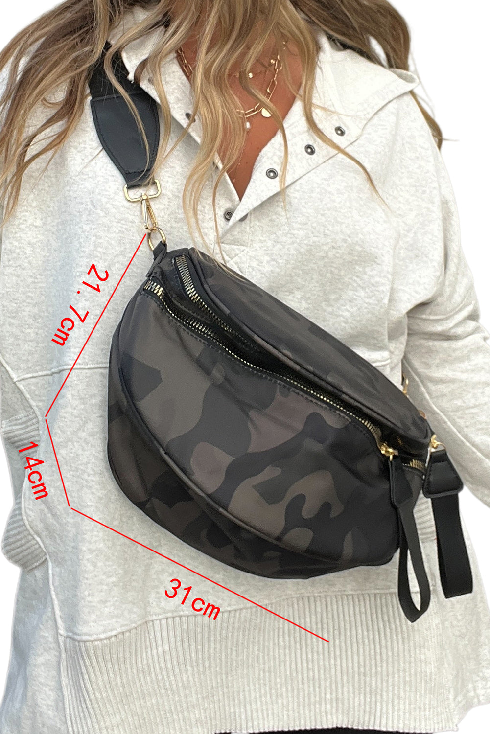 White Camouflage Print Double Zipper Crossbody Bag