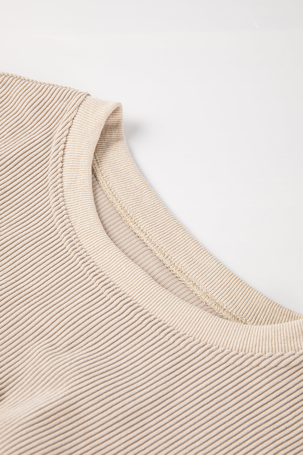 Light Pink Plain Drop Sleeve Crinkle Rib Oversized Sweatshirt