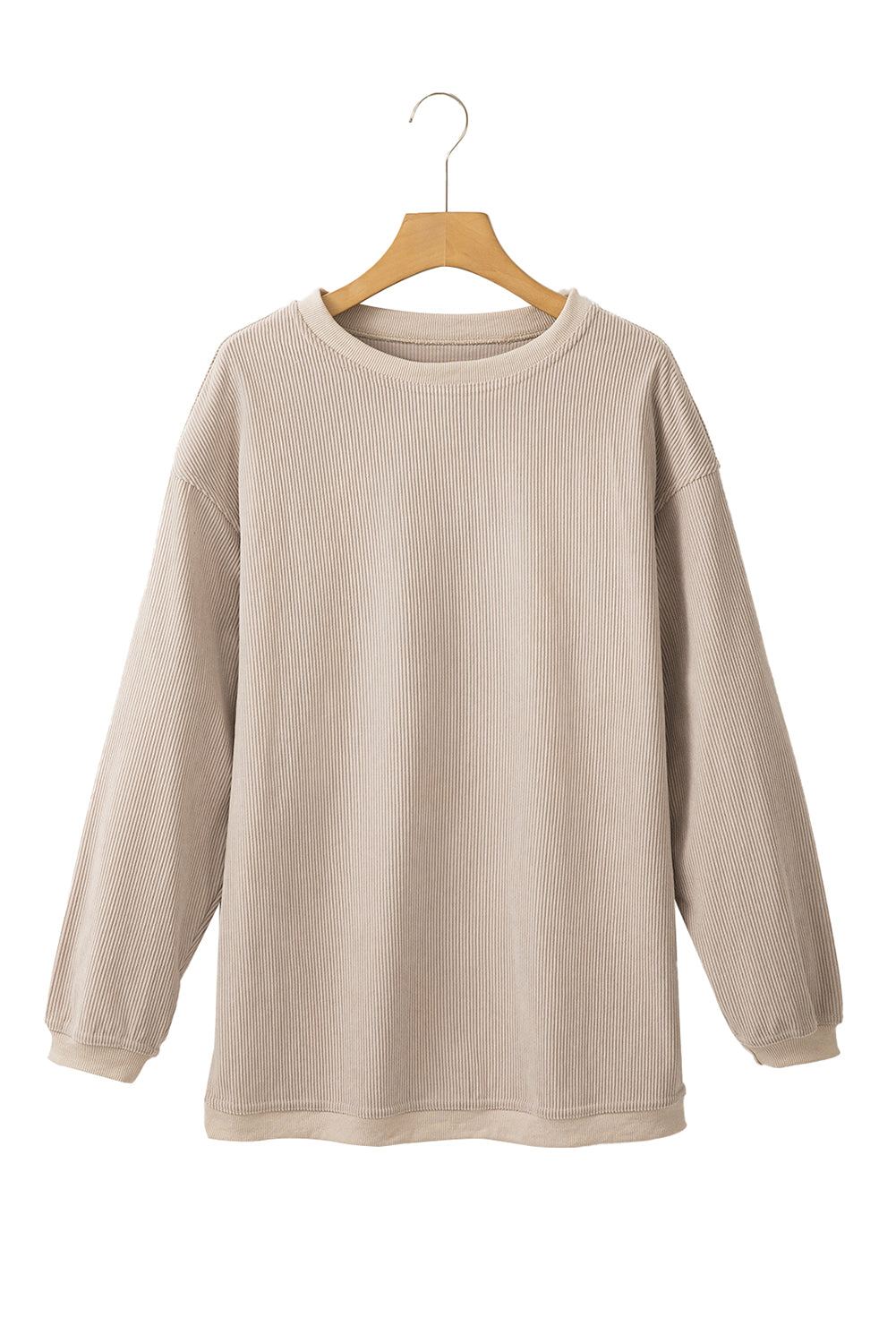 Light Pink Plain Drop Sleeve Crinkle Rib Oversized Sweatshirt