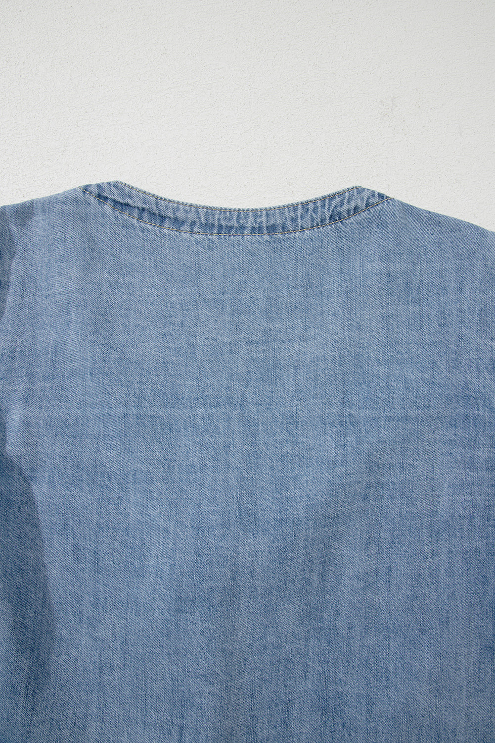 Dusk Blue Bow Tie Front Puff Sleeve Denim Top