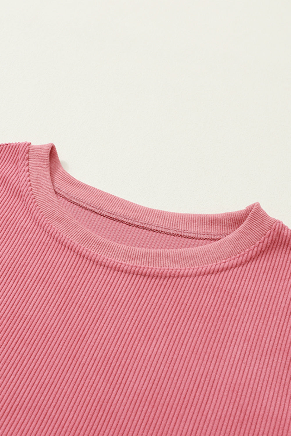 Light Pink Plain Drop Sleeve Crinkle Rib Oversized Sweatshirt