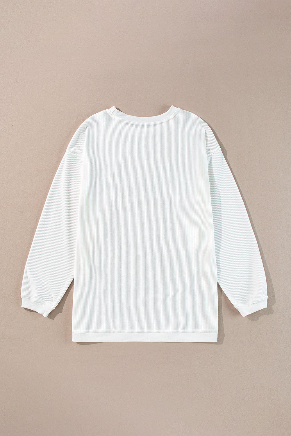 Light Pink Plain Drop Sleeve Crinkle Rib Oversized Sweatshirt