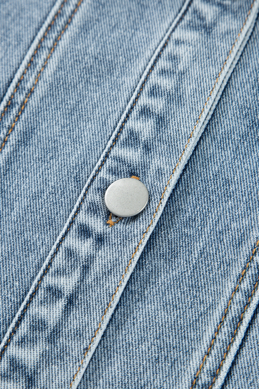 Sail Blue Scallop Trim Collar Pocket Button Up Denim Jacket
