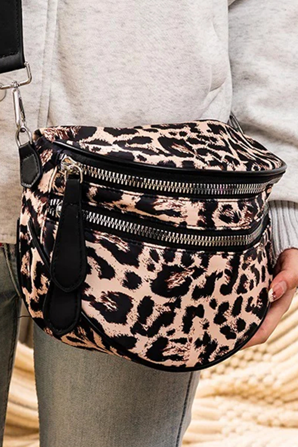 White Camouflage Print Double Zipper Crossbody Bag