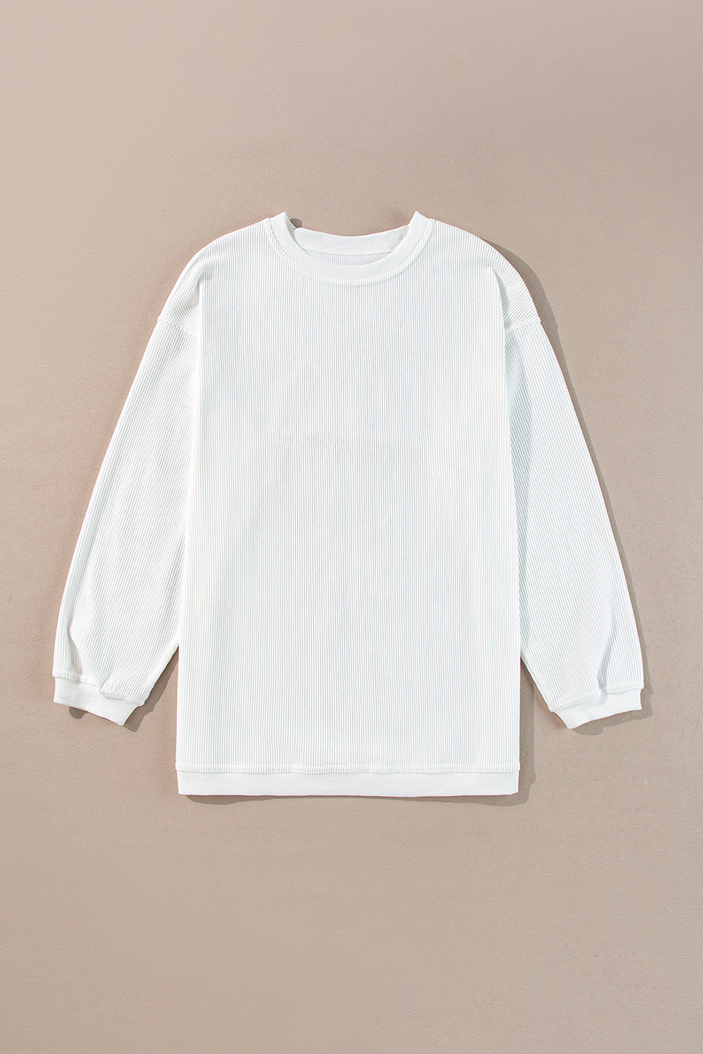 Light Pink Plain Drop Sleeve Crinkle Rib Oversized Sweatshirt
