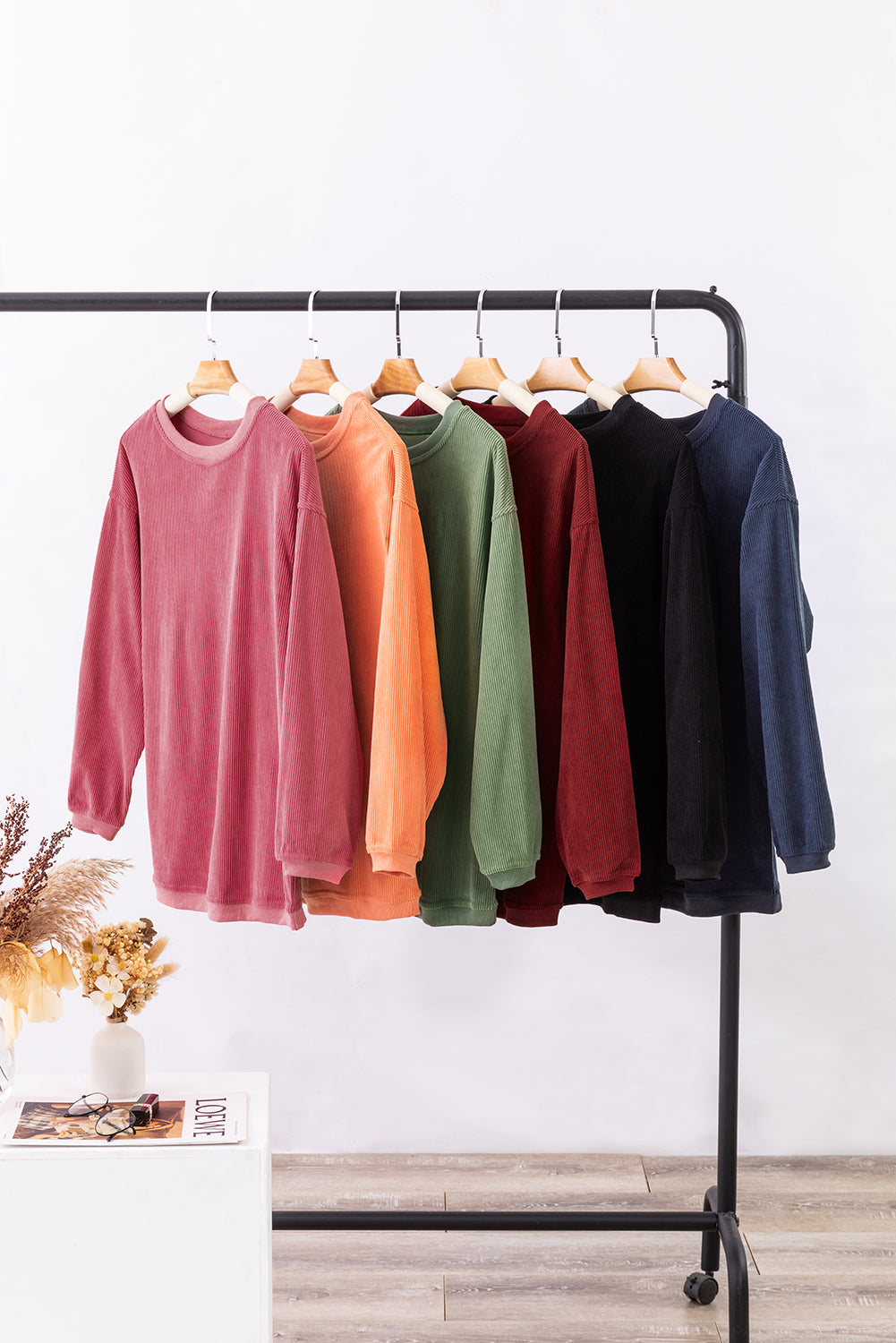 Light Pink Plain Drop Sleeve Crinkle Rib Oversized Sweatshirt