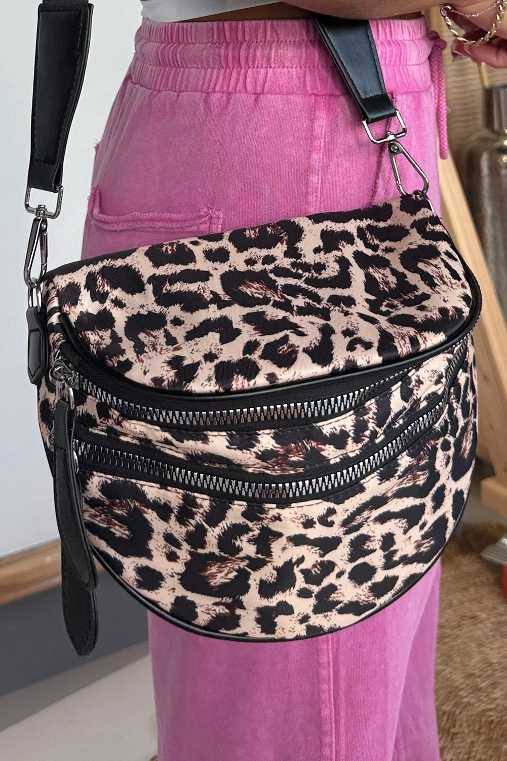 White Camouflage Print Double Zipper Crossbody Bag