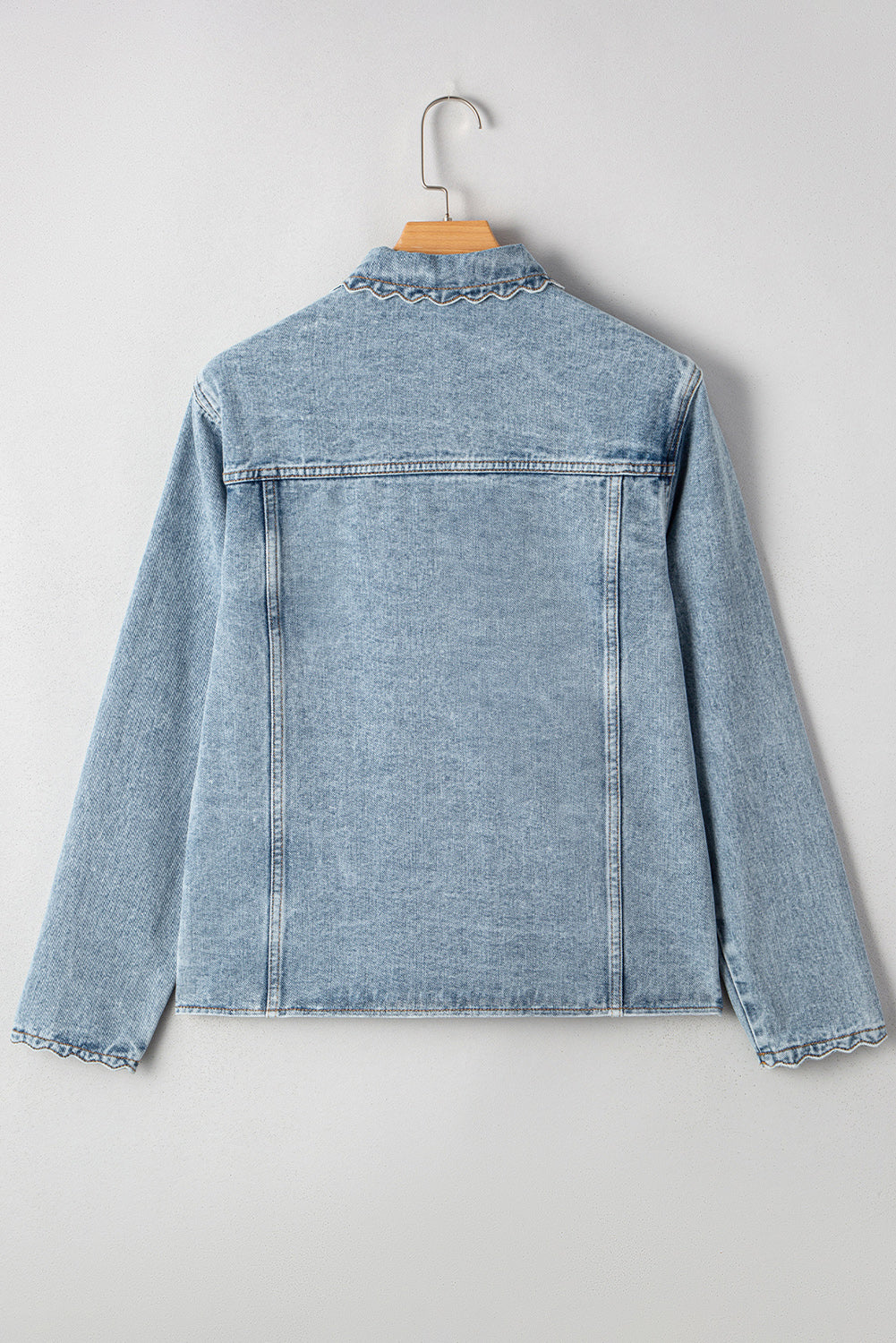 Sail Blue Scallop Trim Collar Pocket Button Up Denim Jacket