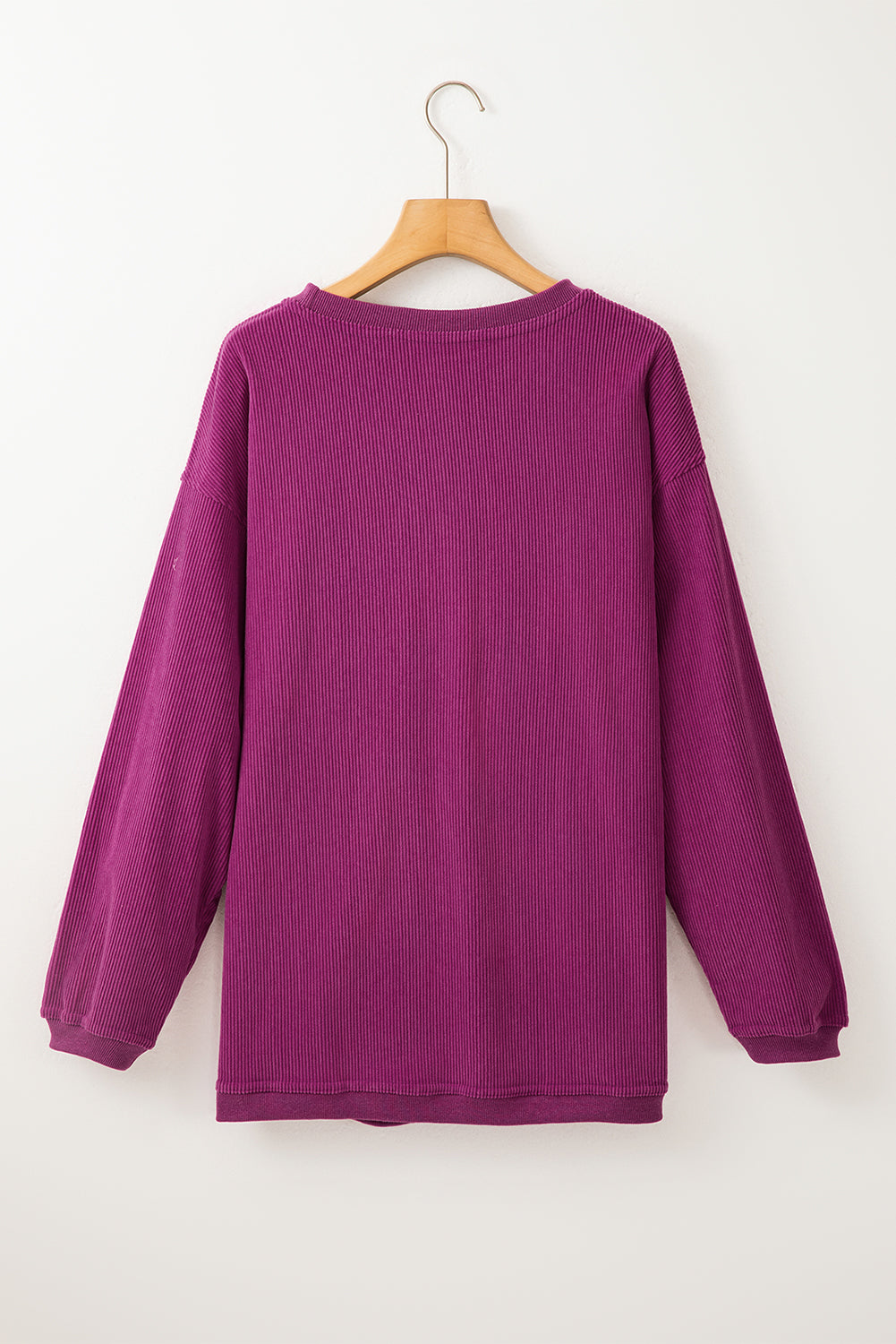 Light Pink Plain Drop Sleeve Crinkle Rib Oversized Sweatshirt