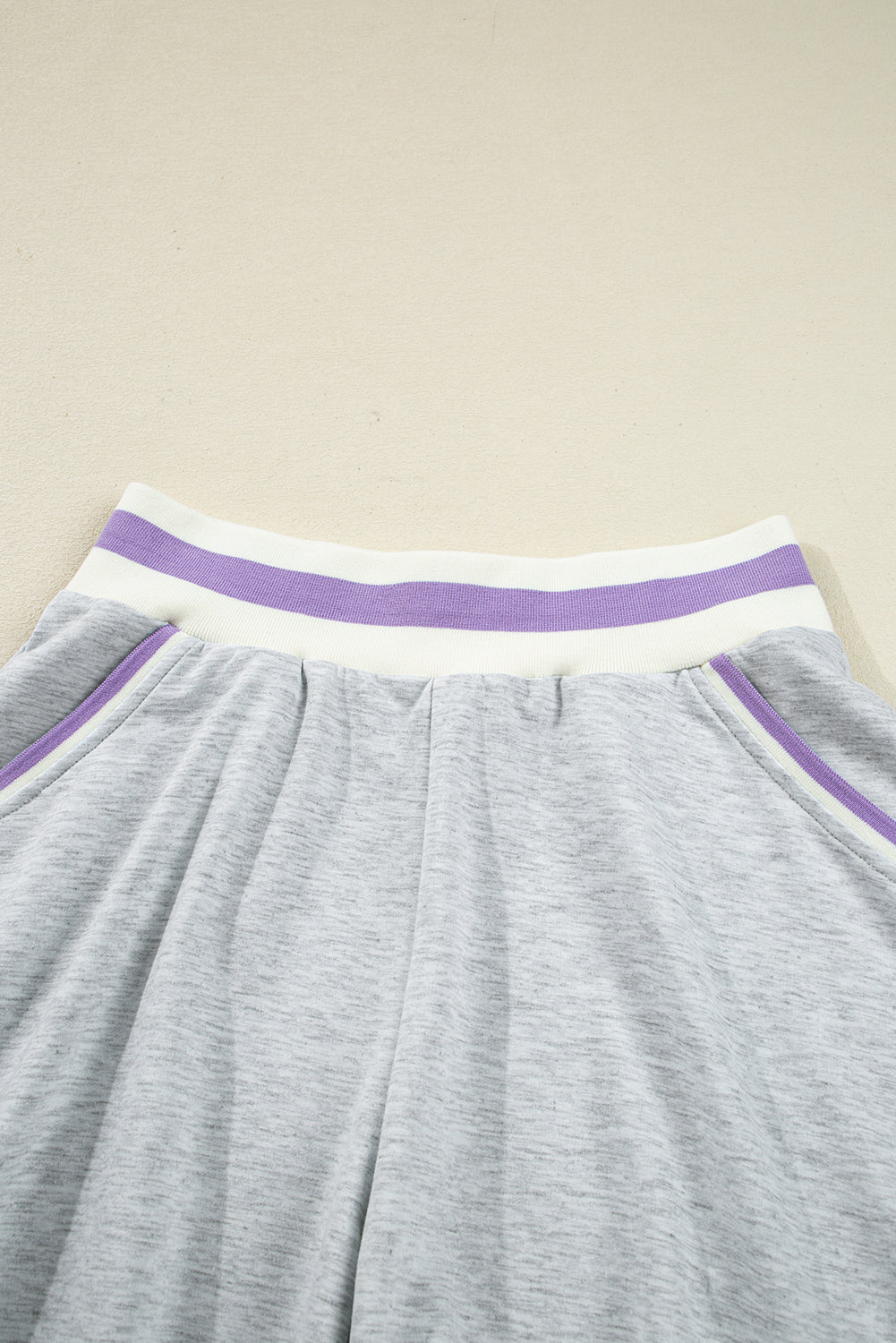 Light Grey Contrast Trim Striped Loose Sweatshirt and Skort Set