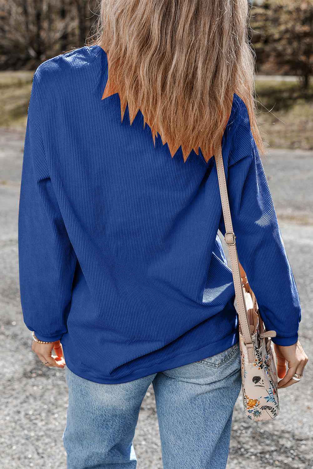 Light Pink Plain Drop Sleeve Crinkle Rib Oversized Sweatshirt
