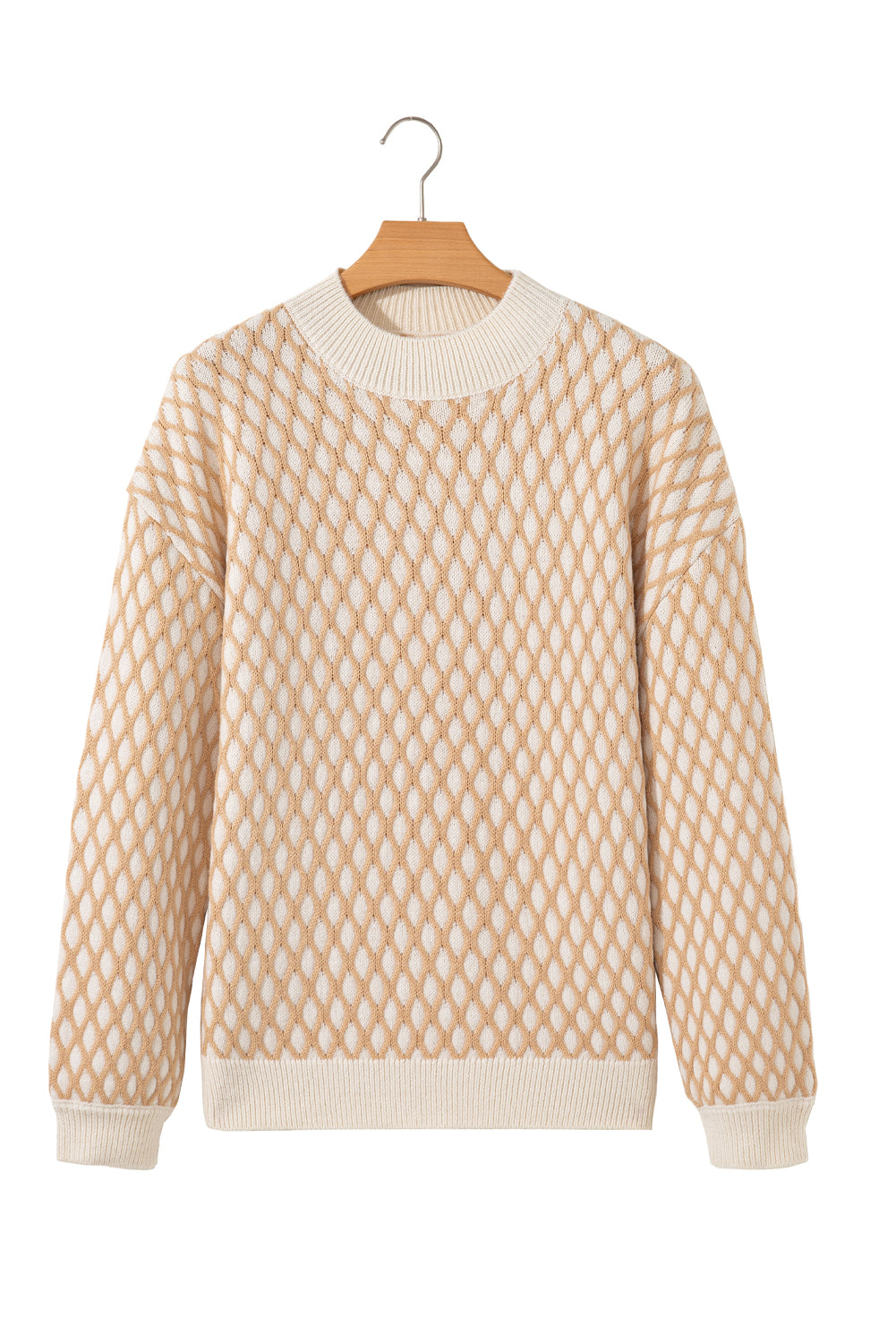 Smoke Gray Checkered Textured Knit Mock Neck Sweater