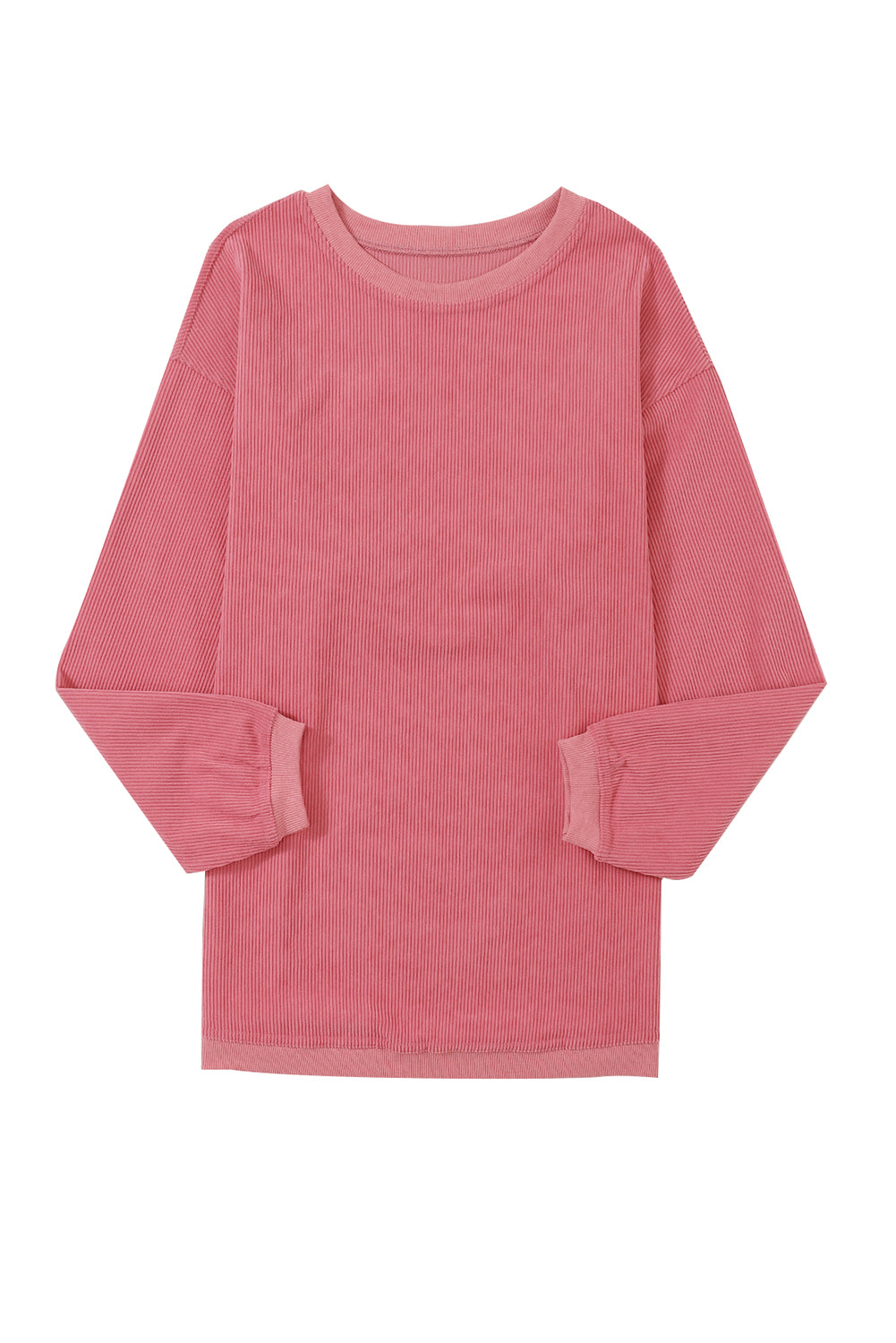 Light Pink Plain Drop Sleeve Crinkle Rib Oversized Sweatshirt