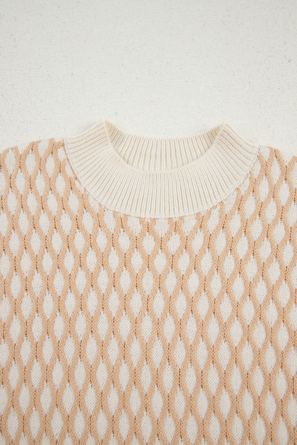 Smoke Gray Checkered Textured Knit Mock Neck Sweater