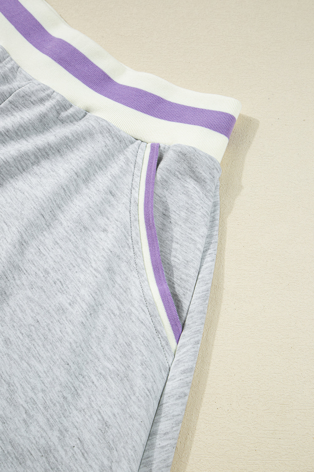 Light Grey Contrast Trim Striped Loose Sweatshirt and Skort Set