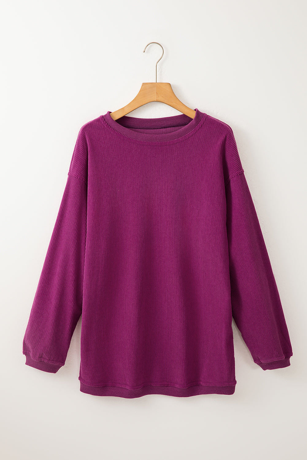 Light Pink Plain Drop Sleeve Crinkle Rib Oversized Sweatshirt