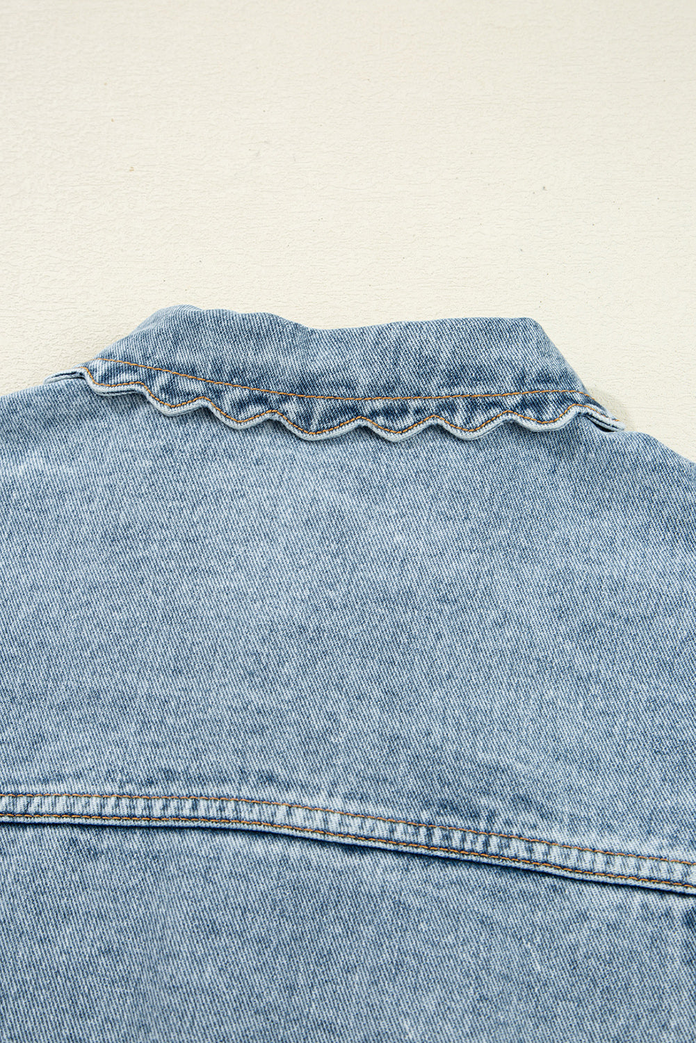Sail Blue Scallop Trim Collar Pocket Button Up Denim Jacket
