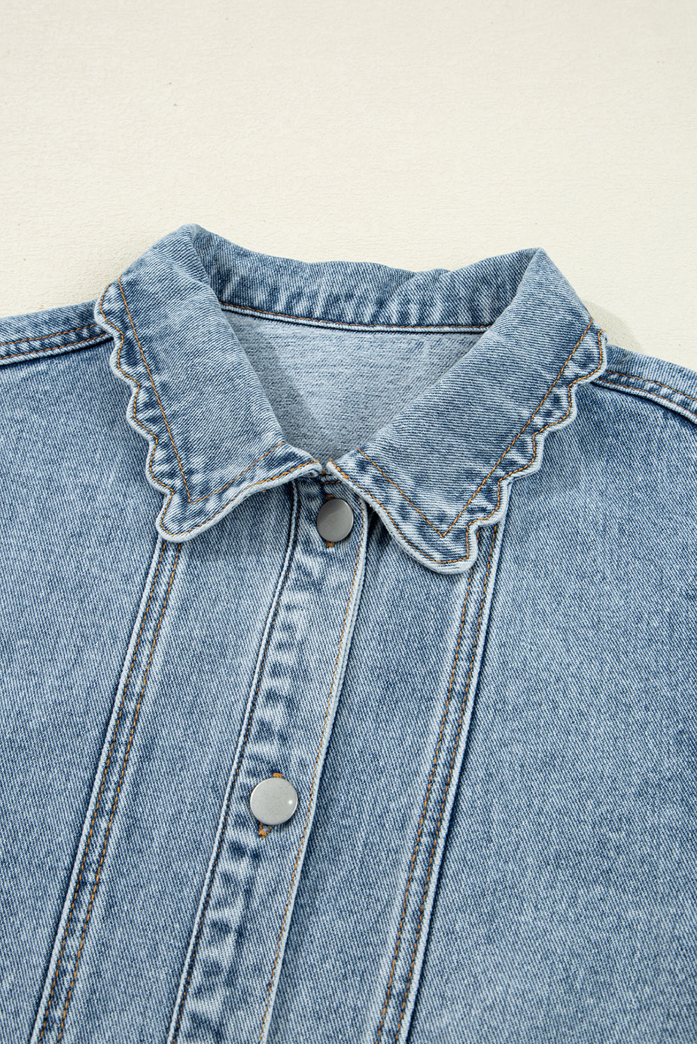 Sail Blue Scallop Trim Collar Pocket Button Up Denim Jacket