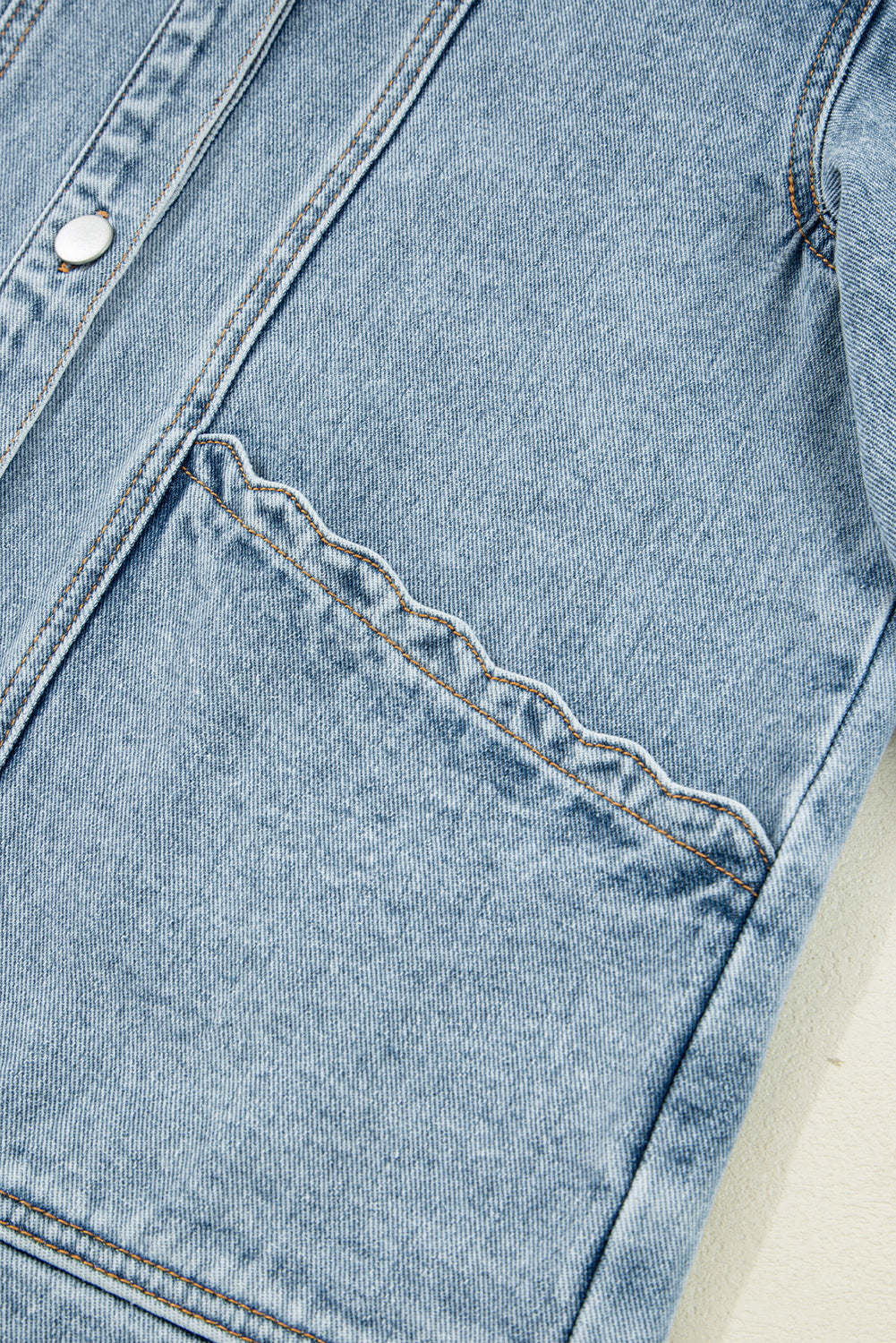 Sail Blue Scallop Trim Collar Pocket Button Up Denim Jacket