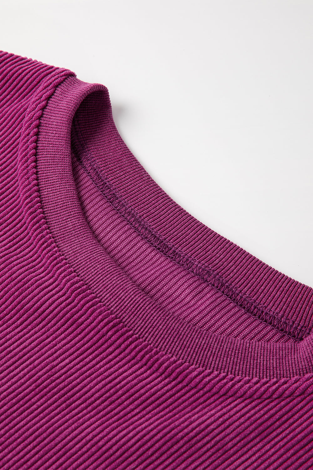 Light Pink Plain Drop Sleeve Crinkle Rib Oversized Sweatshirt