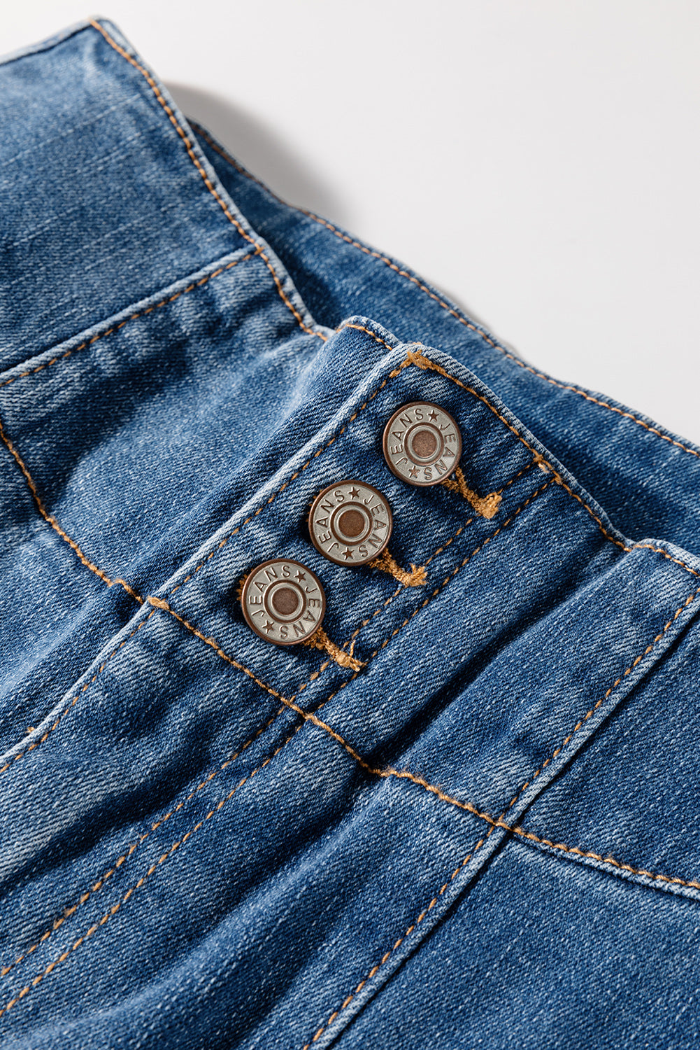 Sail Blue High Waist Button Raw Hem Jeans