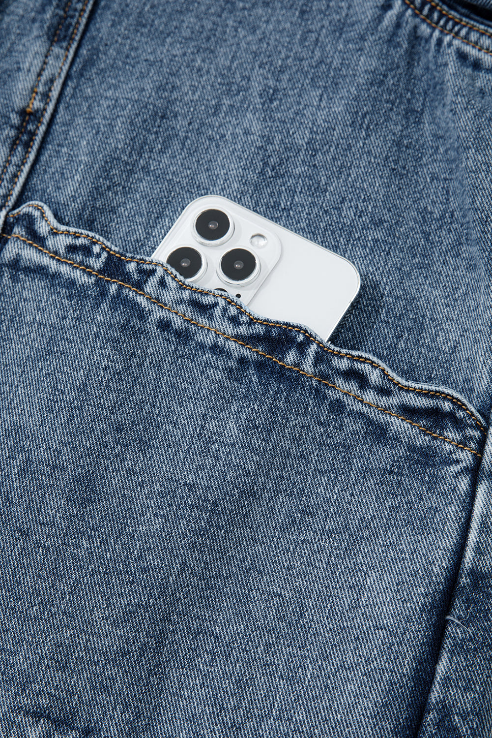 Sail Blue Scallop Trim Collar Pocket Button Up Denim Jacket