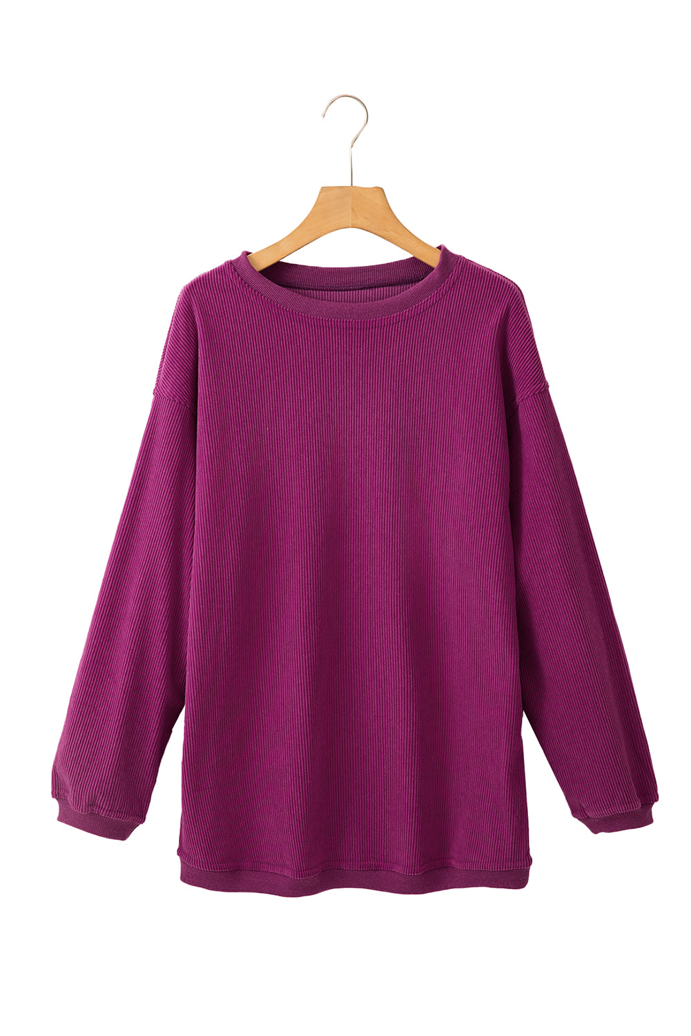 Light Pink Plain Drop Sleeve Crinkle Rib Oversized Sweatshirt