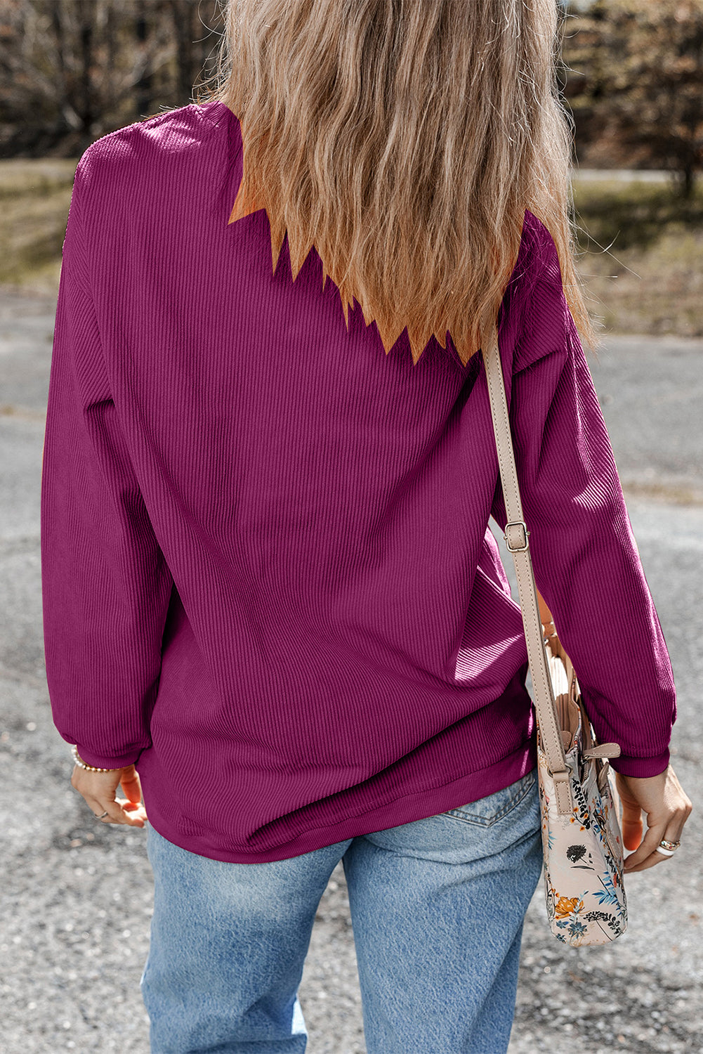 Light Pink Plain Drop Sleeve Crinkle Rib Oversized Sweatshirt